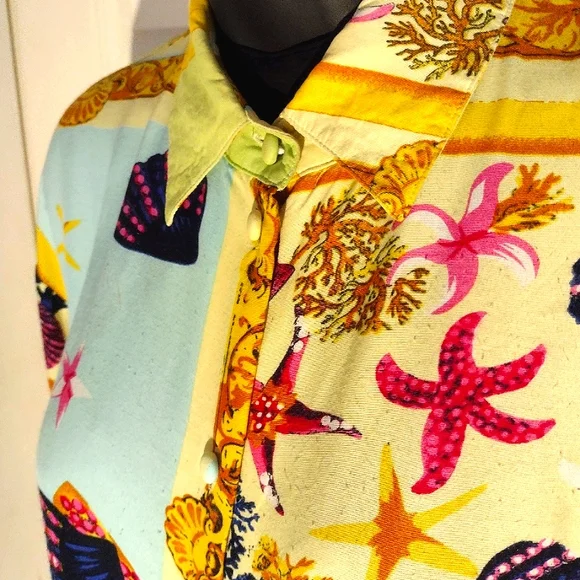Seashell + Ocean Motif Baroque Print Vintage Blouse - Picture 3 of 7